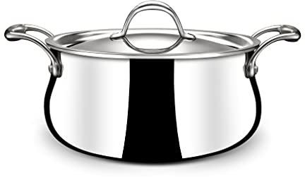 Stahl Olla triple de acero inoxidable con tapa | Cacerola de acero inoxidable | Olla Biryani de tres capas con base de inducción | Artisan 4180, diámetro 20 cm, 3,2 L (para 4 personas)