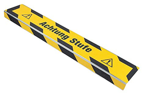 AnTina TAPES® Treppen-Kanten-Profil Thin Line 100 mm, Kanten-Schutz-Profil mit Antirutsch-Beschichtung R13 für Treppen & Stufen (10x80cm, gelb Achtung Stufe)