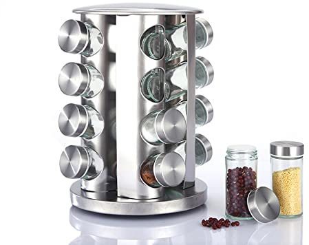 Yuehuamech Spice Rack 20 Jars Free Standing Spice Tower Stainless Steel Spice Organizer Seasoning Storage Organization Kitchen Pantry Shelf for Spices Jars Condiments