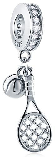 Tennis Schläger und Ball Charms Dangle fit Pandora Sport Armband, 925 Sterling Silber Tennis Ball und Racquet Anhänger Weihnachten Perlen mit klarer CZ, Geschenke für Sohn/Enkel/Cousin/Bruder