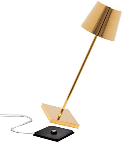 Zafferano Poldina Pro,kabellose LED-Lampe wiederaufladbarem Akku,Touch-Dimmer,Verwendung Innenbereich,mehreren USB-Ladegeräten Goldglänzendem galvanischem,LD0340O3X1,H 38cm/Sockeldurchmesser 11cm