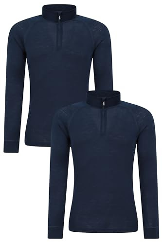 Mountain Warehouse Merino Baselayer-Top für Herren, Multipack - Isotherm, feuchtigkeitstransportierendes und antibakterielles T-Shirt - ideal im Herbst und Winter Marine (2er Pack) 4X-Large