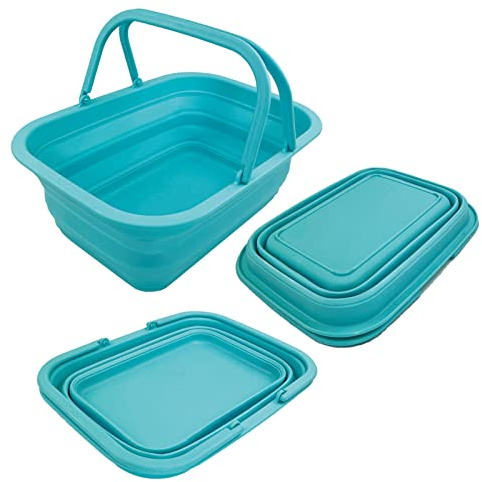 SAMMART 9,2 l zusammenklappbare Wanne mit Griff – tragbarer Picknickkorb für den Außenbereich – Faltbare Einkaufstasche – platzsparender Aufbewahrungsbehälter (Ausgang)