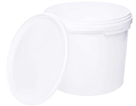 Seau avec Couvercle 3L | Lot de 5 x 3 litres | Blanc Plastique Alimentaire de Haute Qualité - Made in EU - Conservation des Aliments - Stockage des matières premières Bricolage Peinture (Lot 5x3L)