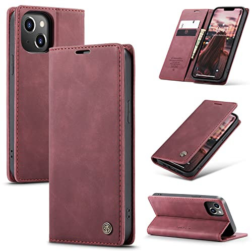 niloucase Kompatibel mit iPhone 14 Hülle Leder,Magnetverschluss Premium PU Leder Flip Case,Standfunktion.-rot