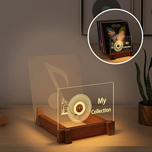 YuanDian Vinyl Record Storage, Light up Now Playing Wooden Acrylic Holder Shelf for Vinyl Album Display with Warm White Color Lights