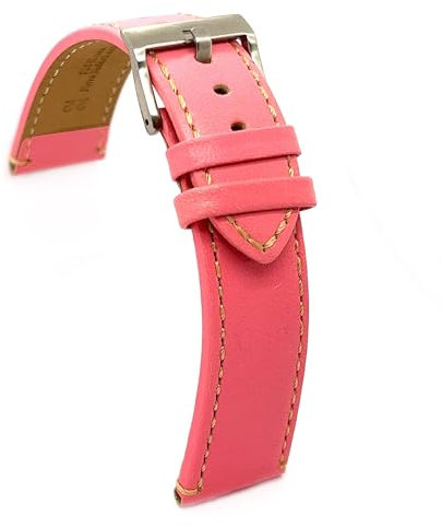Diloy Bracelet montre cuir veau lisse sport plat couture blanche – Tailles 14mm 16mm 18mm 20mm 22mm 24mm – Élégant et robuste 373 Rose Clair 14mm