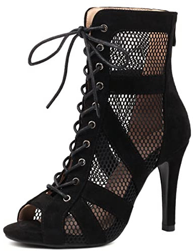 Roimaash Damen Dance ScHohe Hohe Ferse Schnüren Bujur Latin Dance Class Bootie Sandalen Peep Toe Gladiator Sandalen Party Heels Cage ScHohe Black Size 41