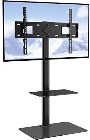VEVOR Swivel Tall TV Stand Mount for 32 to 65 Inch TVs, Height Adjustable Portable Floor Stand With Tempered Glass Base for Bedroom, Living Room