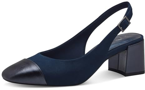 MARCO TOZZI Décolleté Slingback Donna con Tacco a Blocco Vegane, Blu (Navy Comb), 39 EU