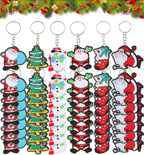 LATERN 120 Pièces Porte-Clés de Noël - 6 Styles Dessin Animé Chaussette de Sapin, Père Noël, Bonhomme de Neige - Pour Cadeaux et Décoration de Fête