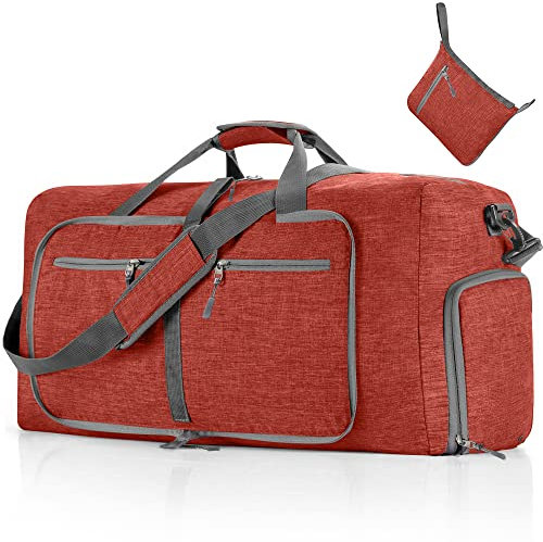 Vomgomfom Leichte Faltbare Reisetasche Groß 65L Sporttasche Damen Herren mit Schuhfach, Travel Duffle Bag Sport Tasche für Reisen Gym Urlaub Übernachtung (Rot)