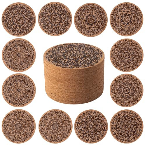 STARUBY 12 Stück Korkuntersetzer, Kork-Untersetzer für Getränke, Untersetzer für den Couchtisch, Saugfähige Untersetzer für Küche und Esszimmer Dekoration, rund 10cm im Durchmesser Schwarz