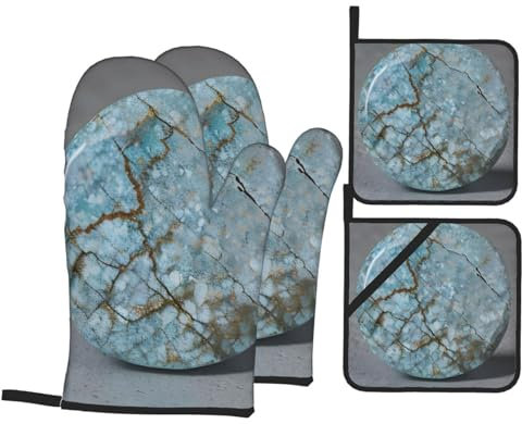 Onyx Stone Pale Blue Premium Baking Set - Heat Resistant Oven Gloves,Perfect for Outdoor BBQ Microwave Use