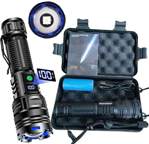 OkeanosHaven Torch LED Rechargeable 20000 Lumens Adjustable Focus Flashlight, 5 Lighting Modes Super Bright Torch 5000mAh Long Battery Life XHM88 A05 Powerful Torch Tactical Flashlight