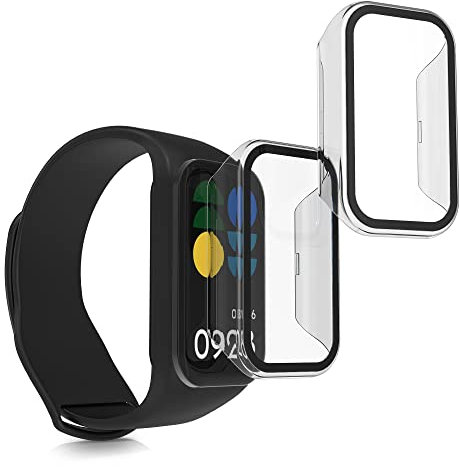 kwmobile 2x Custodia Rigida Smartwatch Compatibile con Xiaomi Smart Band 8 Active/Redmi Band 2 Cover - Case Vetro Temperato Orologio Fitness - trasparente