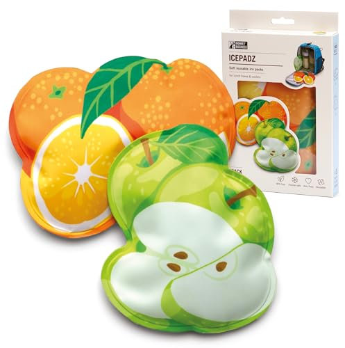 Monkey Business Icepadz: Juego de Placas de Congelación Suave, 2 Hielos Reutilizables para Biberones y Leche Materna, Delgados para Nevera y Fiambrera (Icepadz - Frutas)