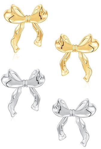 Halora Bow Earrings Gold for Women, Ohrringe MäDchen Goldene Ohrringe Damen Damenohrringe (Bow-Set)