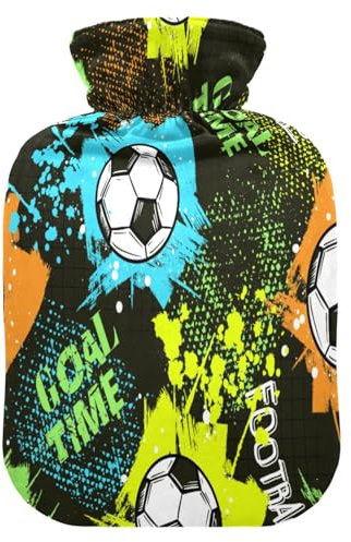 Football Elements Wärmflasche mit Bezug, weich, warm für Winter, Bett, Hand, Hals und Schultern, 2 l