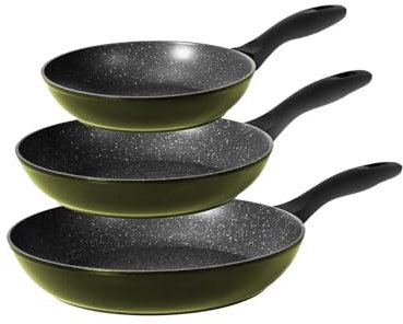 Set 3 Padelle Antiaderenti e Antigraffio con Manici Ergonomici - Batteria di Padelle per Cucina Senza Olio, Fondo Rettificato, in Alluminio 20-24-28cm, Made in Italy