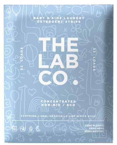 The Lab Co. Laundry Detergent Strips Sheets | Eco Ultra-Concentrated | Non-Bio for Sensitive Skin | Non-Toxic Fragrance | EDC-Free | Lab-Tested | Soothing Linen Chamomile White Rose | 32 Loads