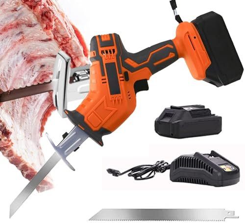 Electric Bone Cutting Machine, Commercial Handheld Electric Butchers Saw for Cutting Bones Bacon Pork Chops- 2 Battery+2 Sawtooth,Black