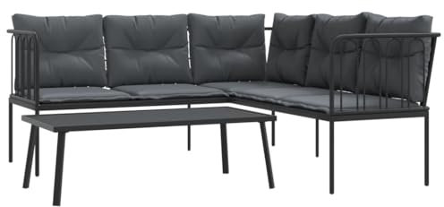 vidaXL Garten Sofa Garnitur, Gartenmöbel Set mit Kissen, Sitzgruppe für Garten Terrasse, Lounge Sitzgarnitur, Schwarz Stahl Textilene