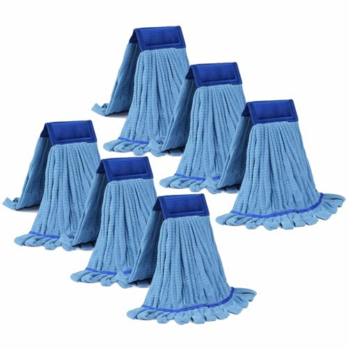 DRKLEAN 6 Pack Large Microfiber Tube Mop Heads,6 inch,Heavy Duty Mop Head,Highly Absorbent,Commercial Mop Head Replacement,Wet Mop Heads Replacement,for Hardwood, Tile, Laminate Floors,Blue (Blue)