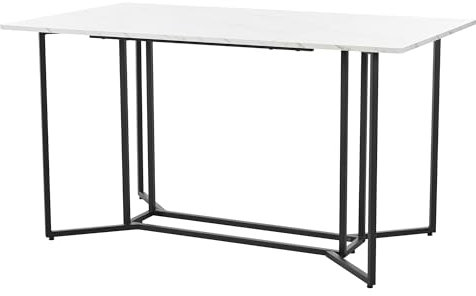 Merax Rechteckiger Esstisch moderner Küchentisch 140x80cm, Marmormuster, verstellbaren Füßen, Einzigartige Metallrahmen, geeignet für Restaurant, Wohnzimmer, Küche,Wohnzimmer, Weiß/Schwarz