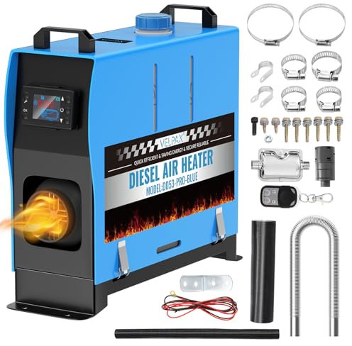 VELPEX Chauffeur Diesel 8KW 110VChauffeur à air Diesel Portable, avec Télécommande Grand écran LCD,Intelligente Télécommande 18-40°CRéglable,pour RV Yacht, Camion, Famille,Bateau,etc (Blue)