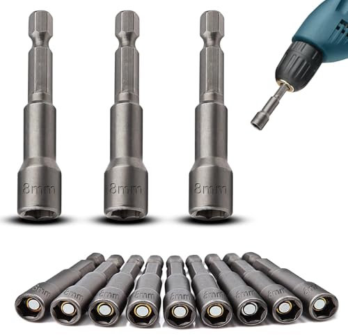 TXXATX 12 Pièces Douille Visseuse à Choc Magnétique 8 mm Adaptateur Douille Visseuse 1/4 Enbout Douille Hexagonale Embout Visseuse à Choc pour Visseuses sans Fil Perceuse à Main Clé à Douille