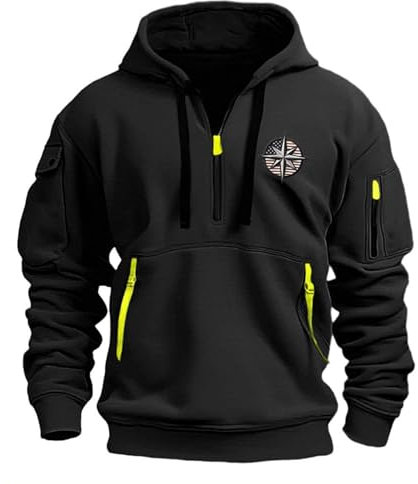 Hoodie Herren Oversize Winter Dicke Kapuzenpulli Casual Sweatshirt Hip Hop Outdoor Kapuzenpullover Personalisierte Hoodie Langarm Pullover mit Taschen Kordelzug 2024 Winter Pulli(Black,M)