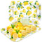 gisgfim 2Pcs Lemon Serving Trays with Handles 16 x 11 Inch Large Melamine Tray Rectangular Yellow Lemon Serving Platter Spring Tray Melamine Dishes for Serving Food Outdoor Dinner Dessert Plates Party