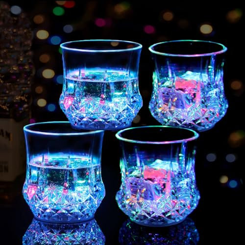 Lot de 4 tasses lumineuses à LED - Verres à cocktail fantaisie - Verres à liqueur - Verres à liqueur de Noël - Verre acrylique - Activation automatique de l'eau - Tasse à bière pour fête, bar,