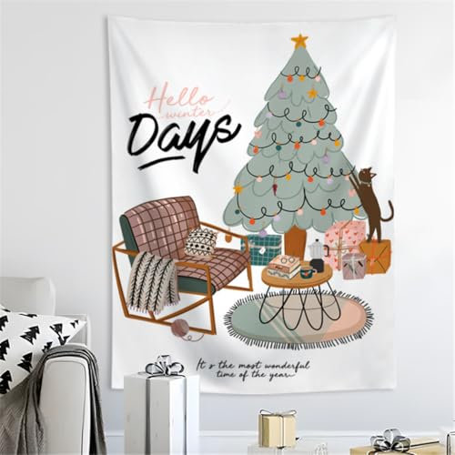 Treer Fundas De Puertas Navideñas, Tapiz De árbol De Navidad Fiesta De Navidad Decora Paredes Papá Noel Muñeco De Nieve Tela Colgante De Navidad (Árbol de Navidad 11,100x150cm)