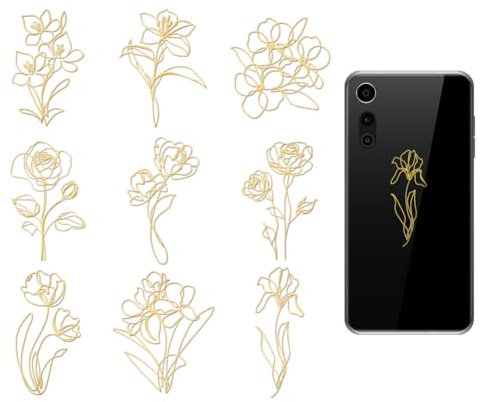 OLYCRAFT 9Pcs autocollant en Métal Doré 4x4cm Fleurs Abstraites Autocollants en Métal Autocollants Auto Adhésifs Roses Lys Autocollants Époxy Autocollants pour Bricolage Scrapbooking Décoration