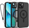 Rainway Magnetic Cover for iPhone 13 Case with 2 HD Screen Protector 1 Phone Lanyard, Compatible with MagSafe, Drop Protection Slim Shockproof Protective Translucent Matte Back Cell Phone Cover Black