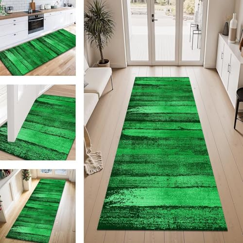 ZESEWU Teppich Läufer Flur Küche rutschfest Grün 50X180CM Vintage Teppichläufer Kücheläufer Lang Waschbar Meterware Küchenteppich Flurteppich Läufer für Wohnraum Schlafzimmer Kinderzimmer Flurläufer