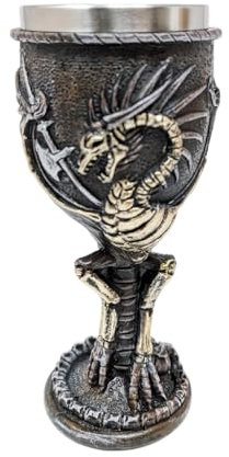 JRose Collections Dragon Skeleton Goblet Chalice – Medieval Gothic Wine Cup with Stainless Steel Insert – Fantasy Viking Barware for DND, Cosplay, Decor & Gifts