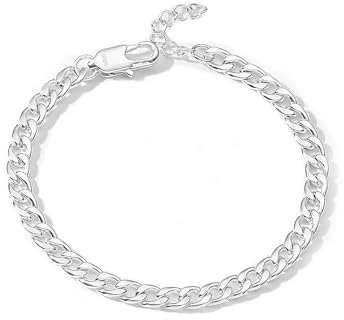 Esrael 925 Sterling Silver Bracelet for Men, Mens Silver Bracelets 5mm Cuban Chain Bracelets Mens Bracelet Jewellery Gifts for Him