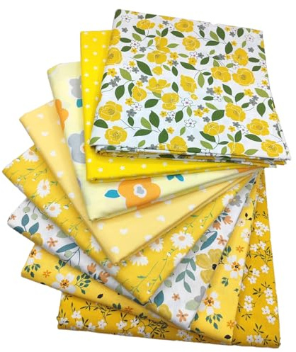 Baumwollstoff Patchworkstoffe, 8PCS 50 * 50CM Patchwork Stoff Paket, Multicolor Baumwollstoff Patchworkstoffe für Nähen, Scrapbooking & DIY Handwerk (Gelb)
