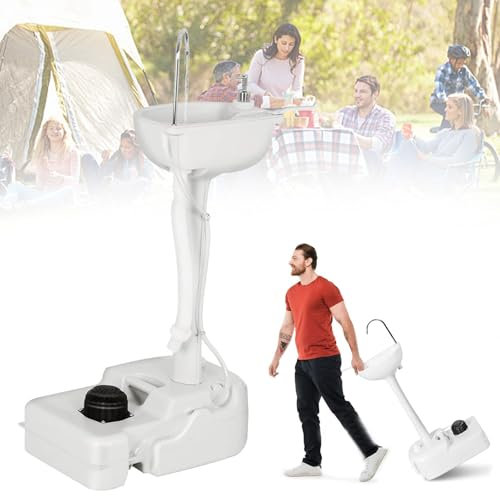 Cplsntaeam Lavandino Portatile da Campeggio con portasciugamani e Dispenser di Sapone, Ruote girevoli, Attrezzatura di drenaggio per Esterni, per Eventi all'aperto, Viaggi e luoghi di Lavoro, Bianco