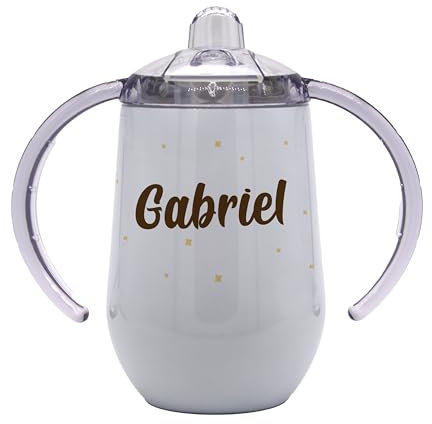 Marquage Unique Tasse d'Apprentissage Personnalisable pour Bébé avec Double Poignée, Motif Renard, Gobelet Isotherme à bec
