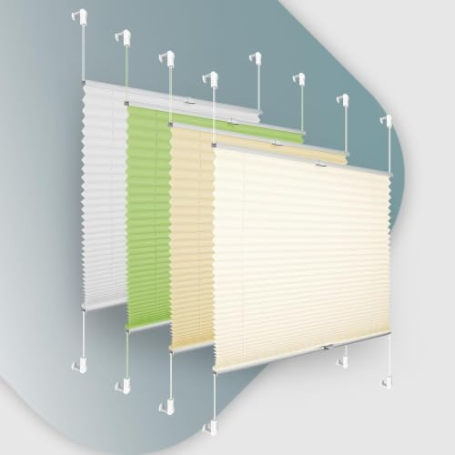 Buseu Plissee Klemmfix ohne Bohren 100x150cm Beige Faltrollo Plisseerollo | Sonnenschutz für Fenster & Tür, Fensterrollo, Blickdicht, Sichtschutz für Wohnzimmer, Modernes Rollo - einfache Montage