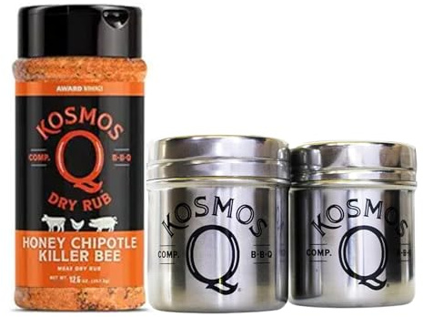 Kosmos Q Honey Chipotle Killer Bee BBQ Dry Rub & Kosmos Q Stainless Steel Wing Dust Shaker