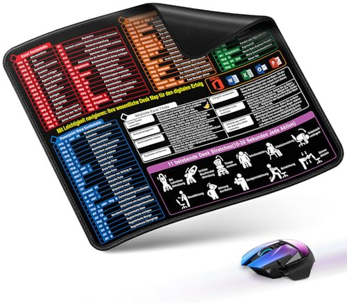Mauspad-300x250x3mm Gaming Mousepad Excel Shortcuts Unterlage Deutsch Schreibtischunterlage Klein Mouse Pad mit Word PPT Windows für PC-Büro, Arbeit, Gaming, Studium, Laptop, Zuhause