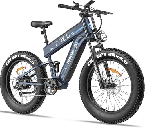 FREESKY Alaska 2025 Dual Battery Electric Bike for Adults 48V 41Ah 160 Miles Extra Long Range E-bike, 250W 15MPH Electric Mountain Bike, 26 Fat Tire Full Suspension E Bike with Dual Hydraulic Brakes