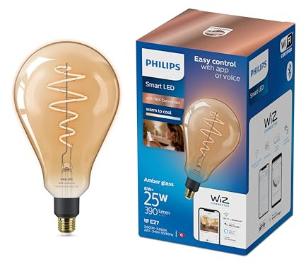 Philips WiZ Smart Vintage Edison Giant Tear Drop E27 LED Light Bulb, 6W, 390 Lumens, Dimmable, Tuneable Cool & Warm White 2000-5000K, WiFi App & Voice Control for Alexa, Apple & Google