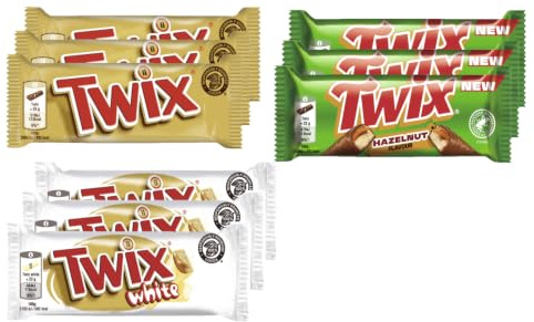 Twix Schokoriegel Mix I 426g I 3 Sorten I 9 Packungen I 3x Original I 3x Haselnuss I 3x White I Schokolade I Schokoladenriegel I Riegel I Schokoriegel