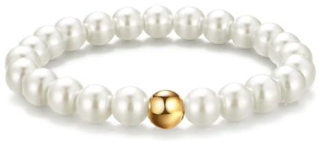 GNALIA Anxiety Ring 1 Stück Perlmutt Gold Standard Größe Naturstein Perlen Elastisch S925 Vergoldet Wasserdicht Damen Ringgröße 54-60